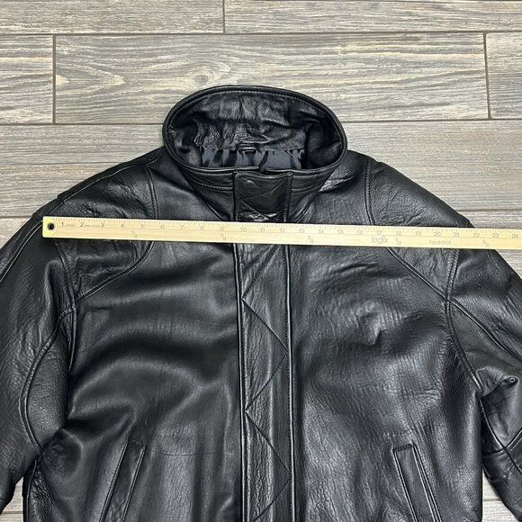 VTG John Ashford Leather Bomber Jacket Large Black Genuine New Zealand Lambskin - Picture 11 of 16